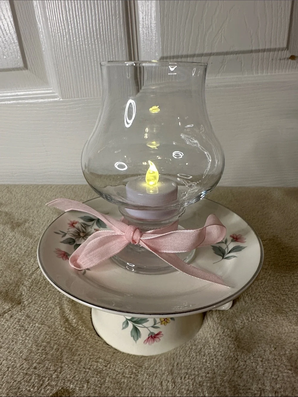 Floral Victorian Style Tea Cup with Saucer Tea light/Votive Holder Handmade EUC